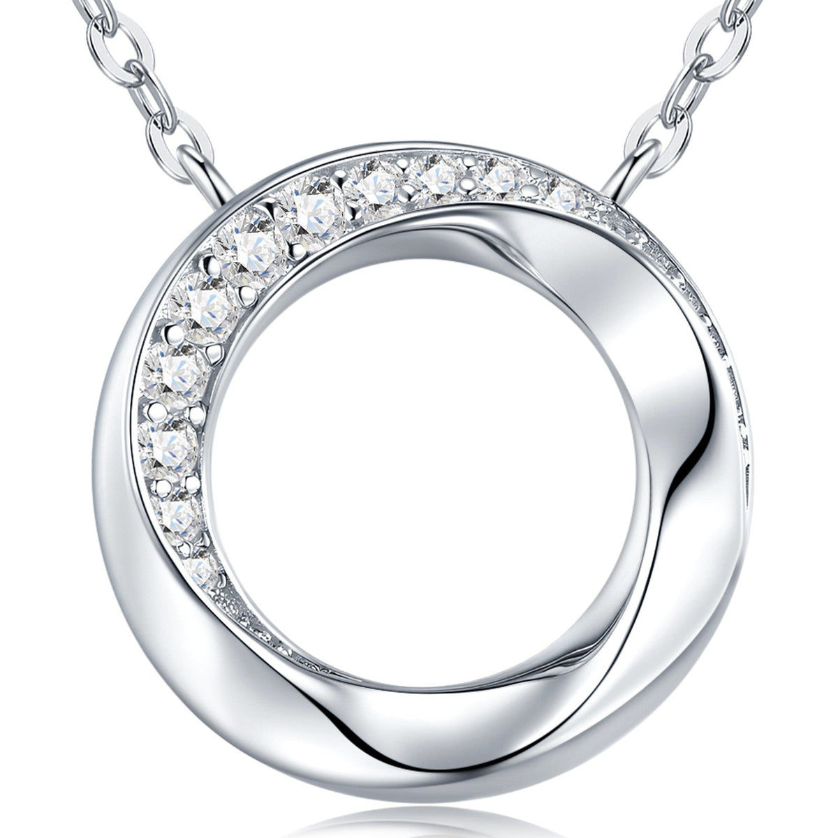 Twist Moissanite Circle Pendant Necklace in Sterling Silver