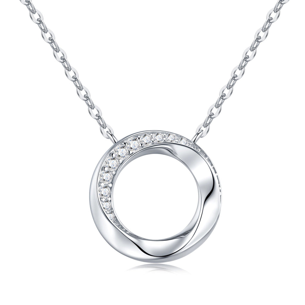 Twist Moissanite Circle Pendant Necklace in Sterling Silver