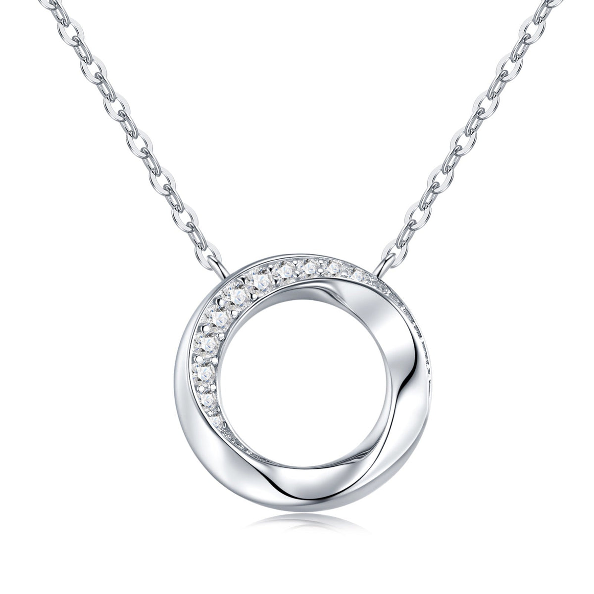 Twist Moissanite Circle Pendant Necklace in Sterling Silver
