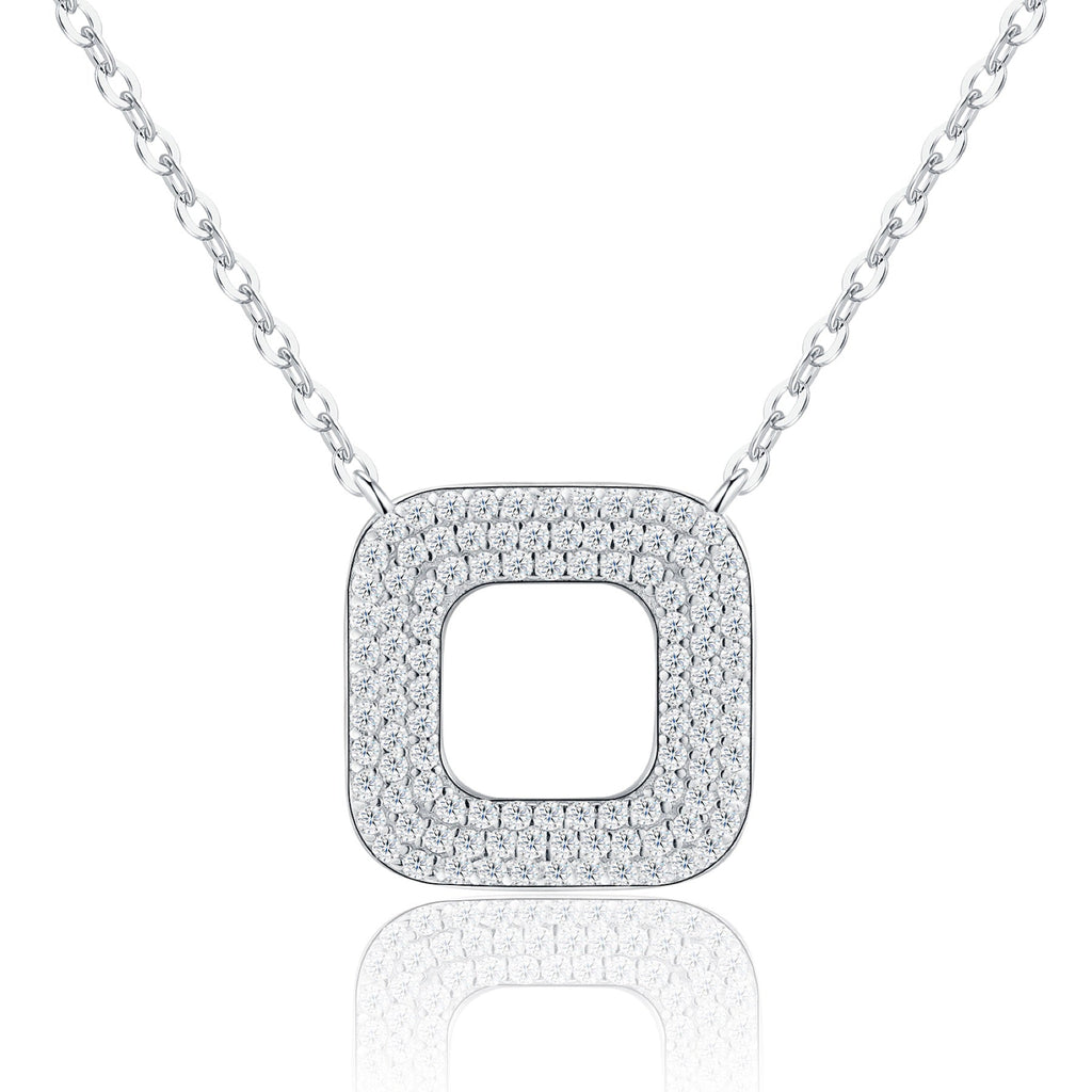 Frame Moissanite Square Pendant Necklace in Sterling Silver