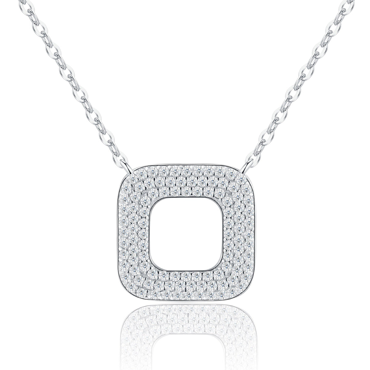 Frame Moissanite Square Pendant Necklace in Sterling Silver