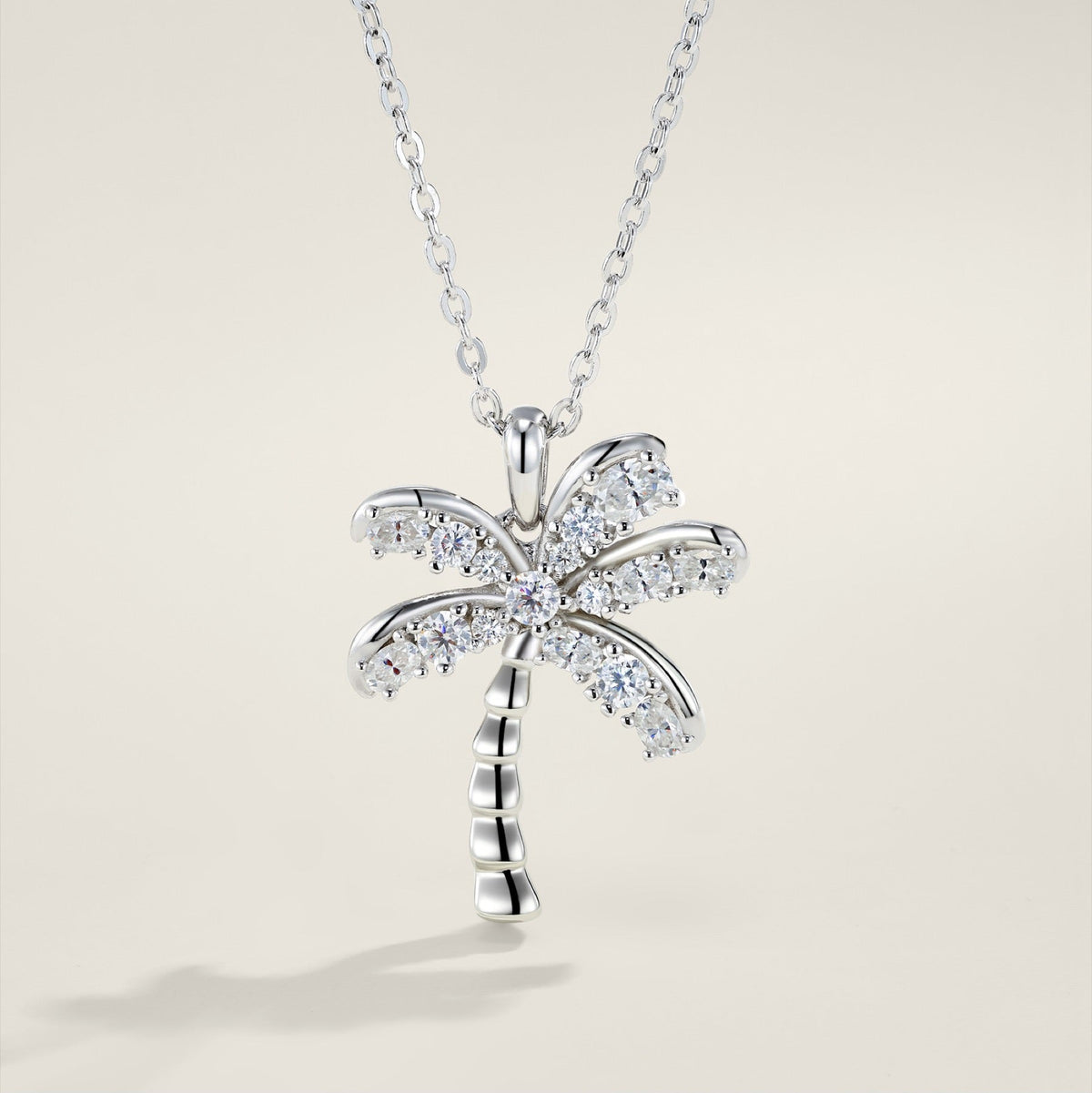 Palm Moissanite Palm Tree Pendant Necklace in Sterling Silver
