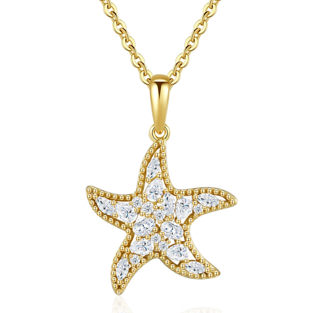 Starfish Moissanite Starfish Pendant Necklace in Sterling Silver