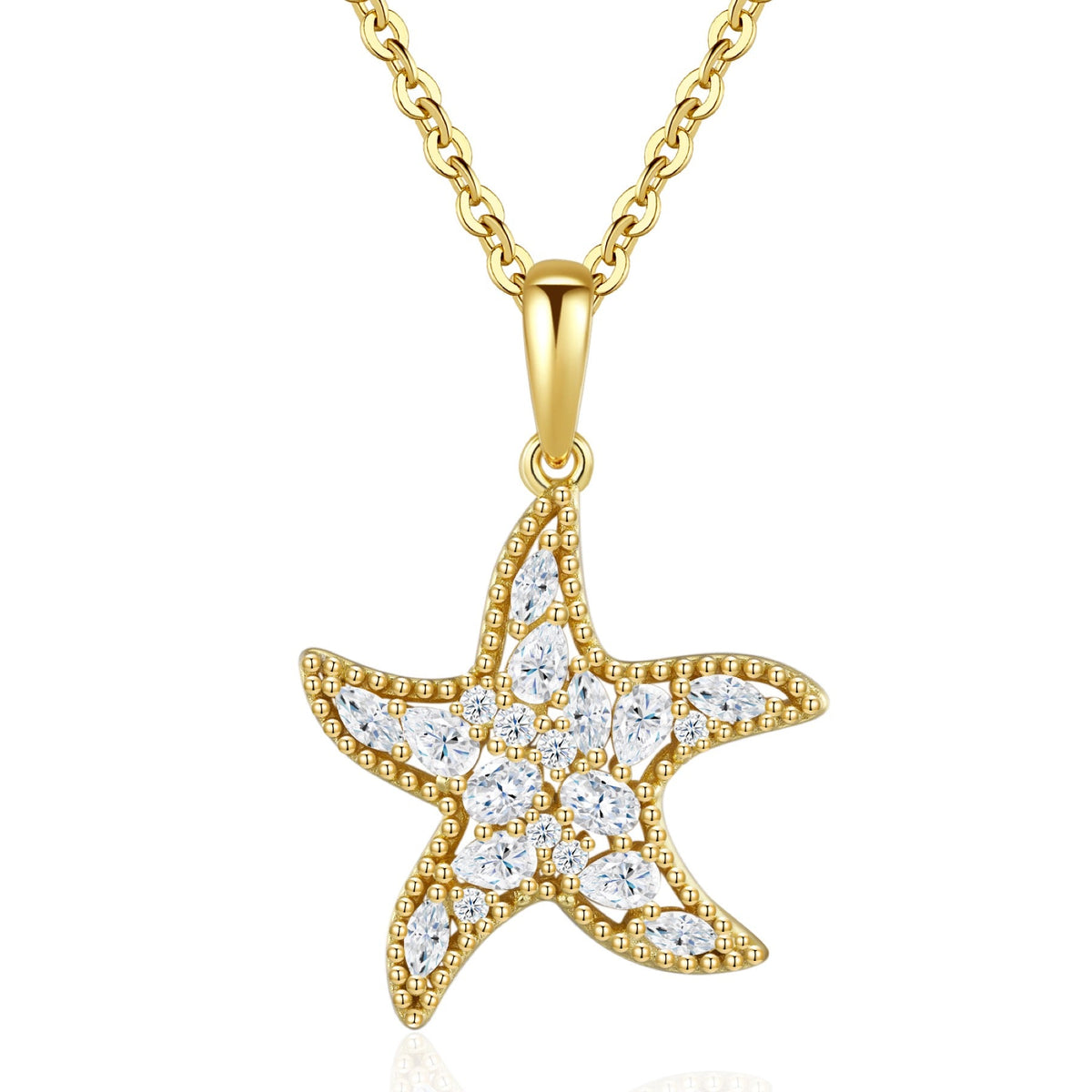 Starfish Moissanite Starfish Pendant Necklace in Sterling Silver
