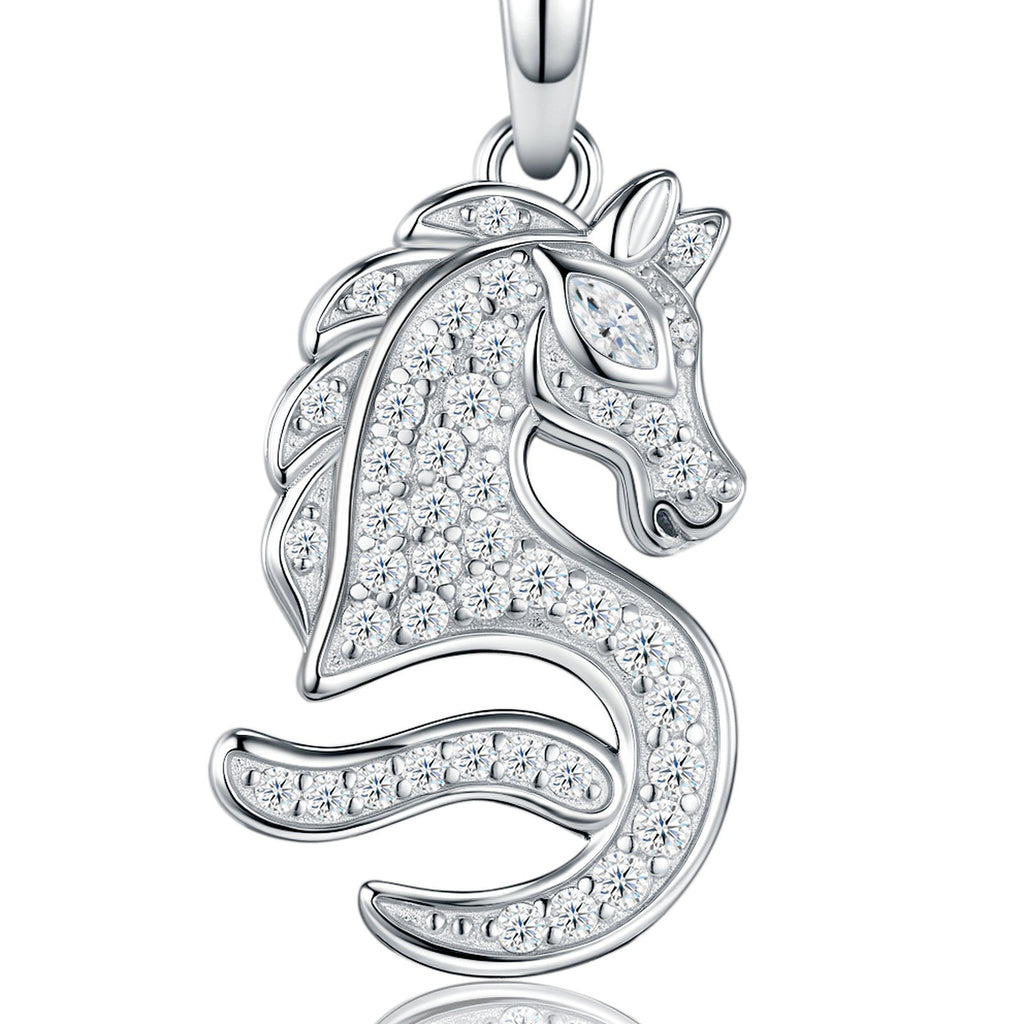 Neptune Moissanite Seahorse Pendant Necklace in Sterling Silver