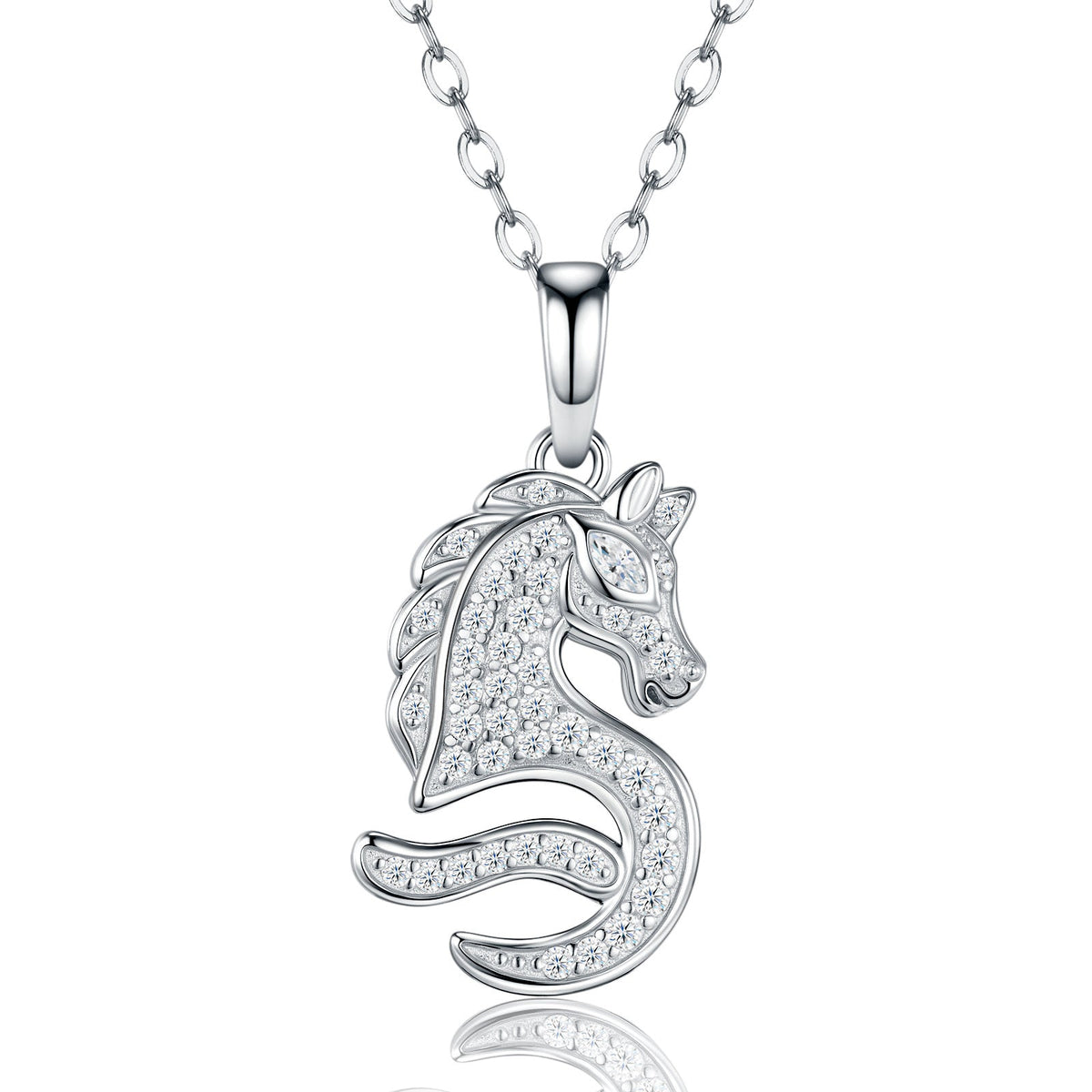 Neptune Moissanite Seahorse Pendant Necklace in Sterling Silver