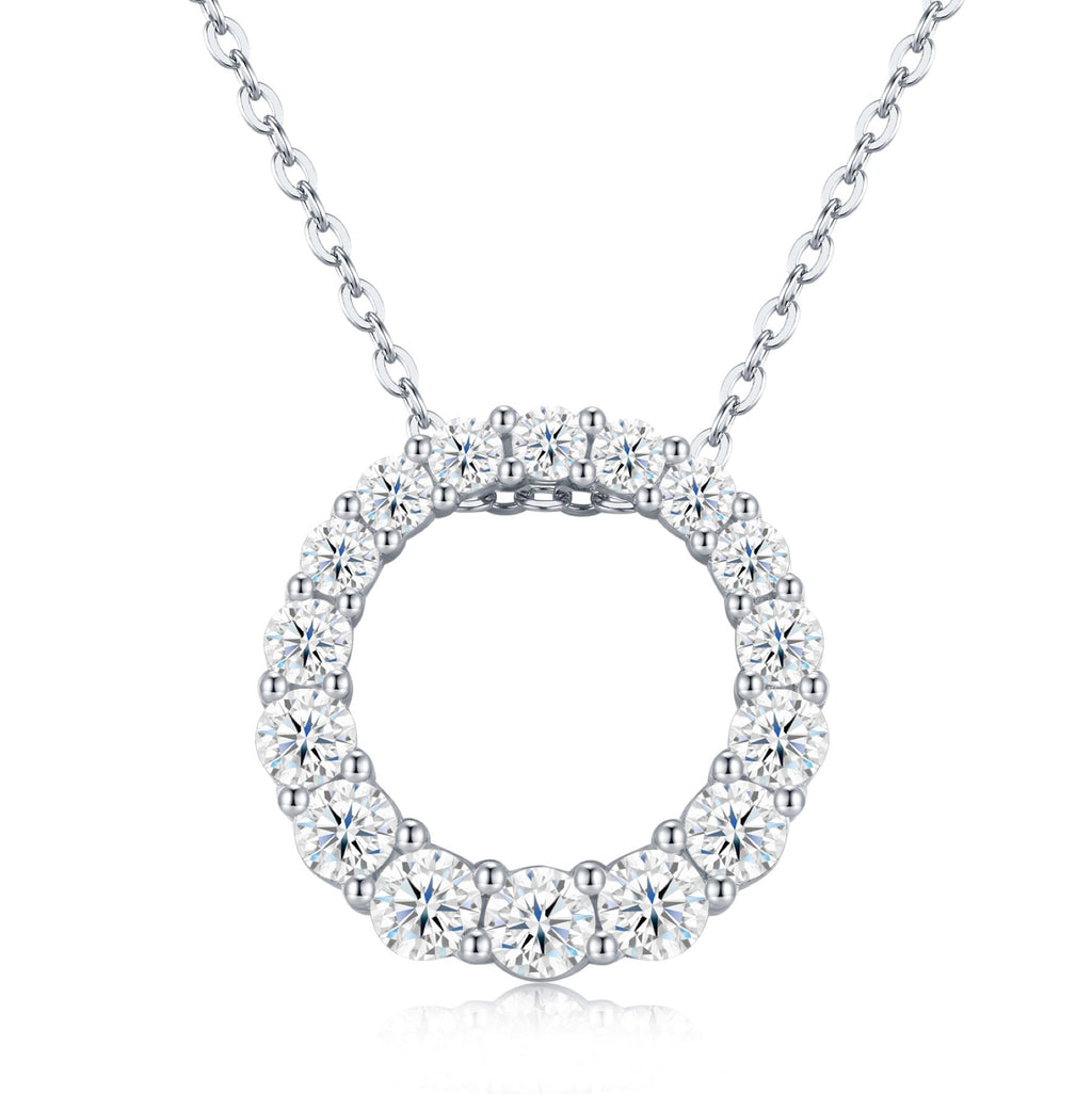 Ring Moissanite Circle Pendant Necklace in Sterling Silver