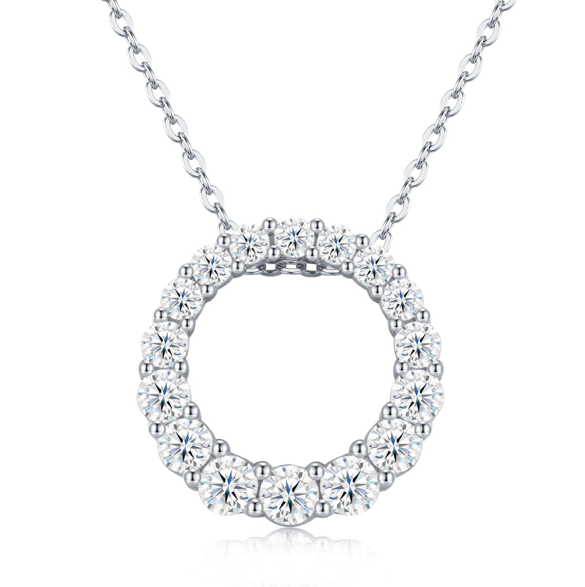 Ring Moissanite Circle Pendant Necklace in Sterling Silver
