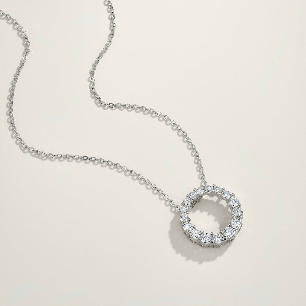 Ring Moissanite Circle Pendant Necklace in Sterling Silver
