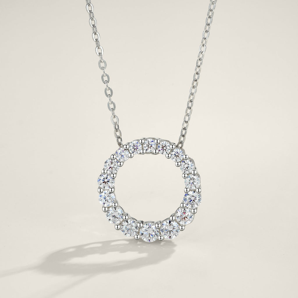 Ring Moissanite Circle Pendant Necklace in Sterling Silver