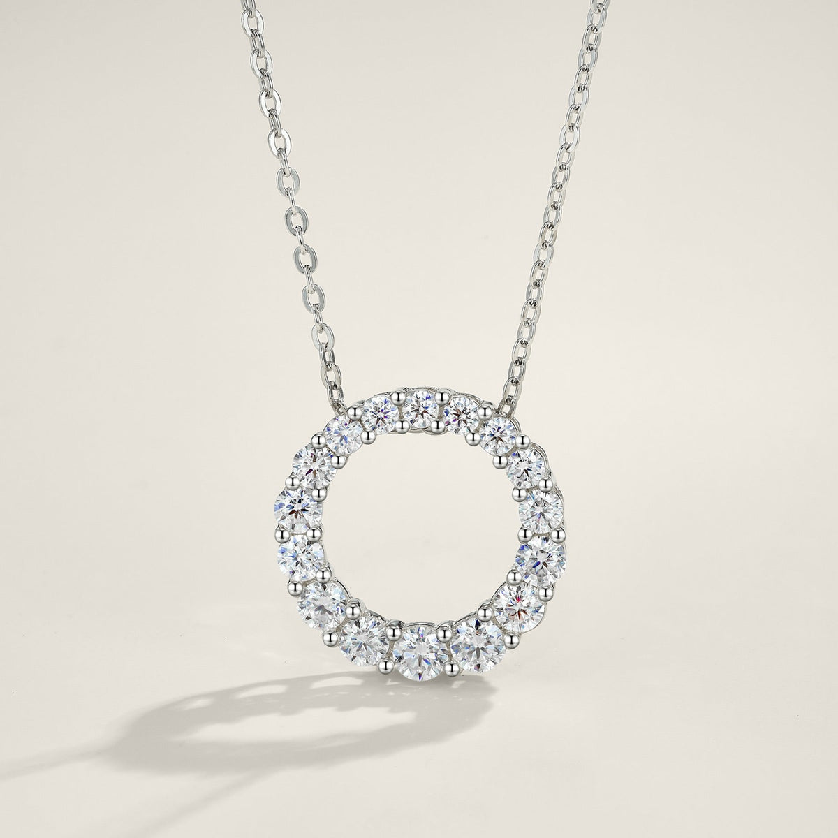 Ring Moissanite Circle Pendant Necklace in Sterling Silver