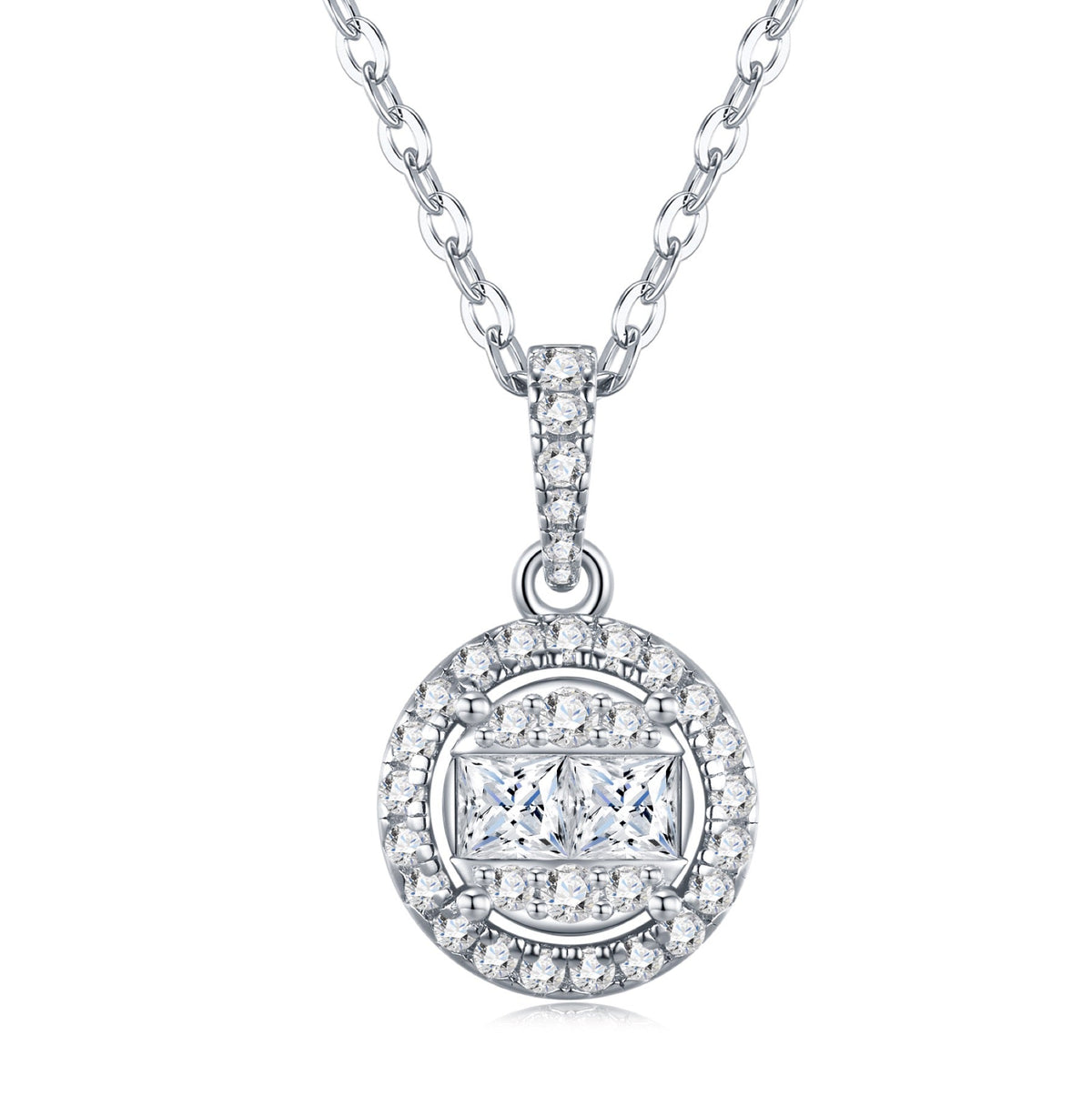 Glint Moissanite Halo Pendant Necklace in Sterling Silver