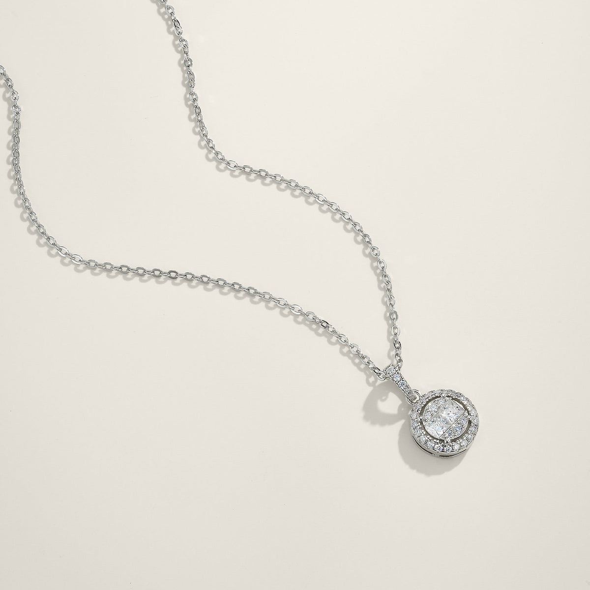 Glint Moissanite Halo Pendant Necklace in Sterling Silver