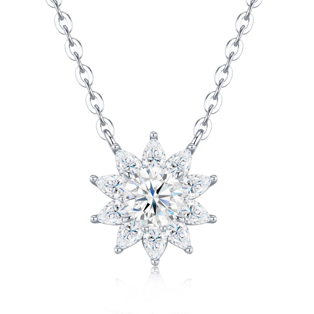 Sol Moissanite Flower Pendant Necklace in Sterling Silver