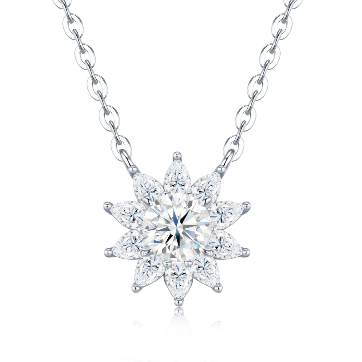Sol Moissanite Flower Pendant Necklace in Sterling Silver
