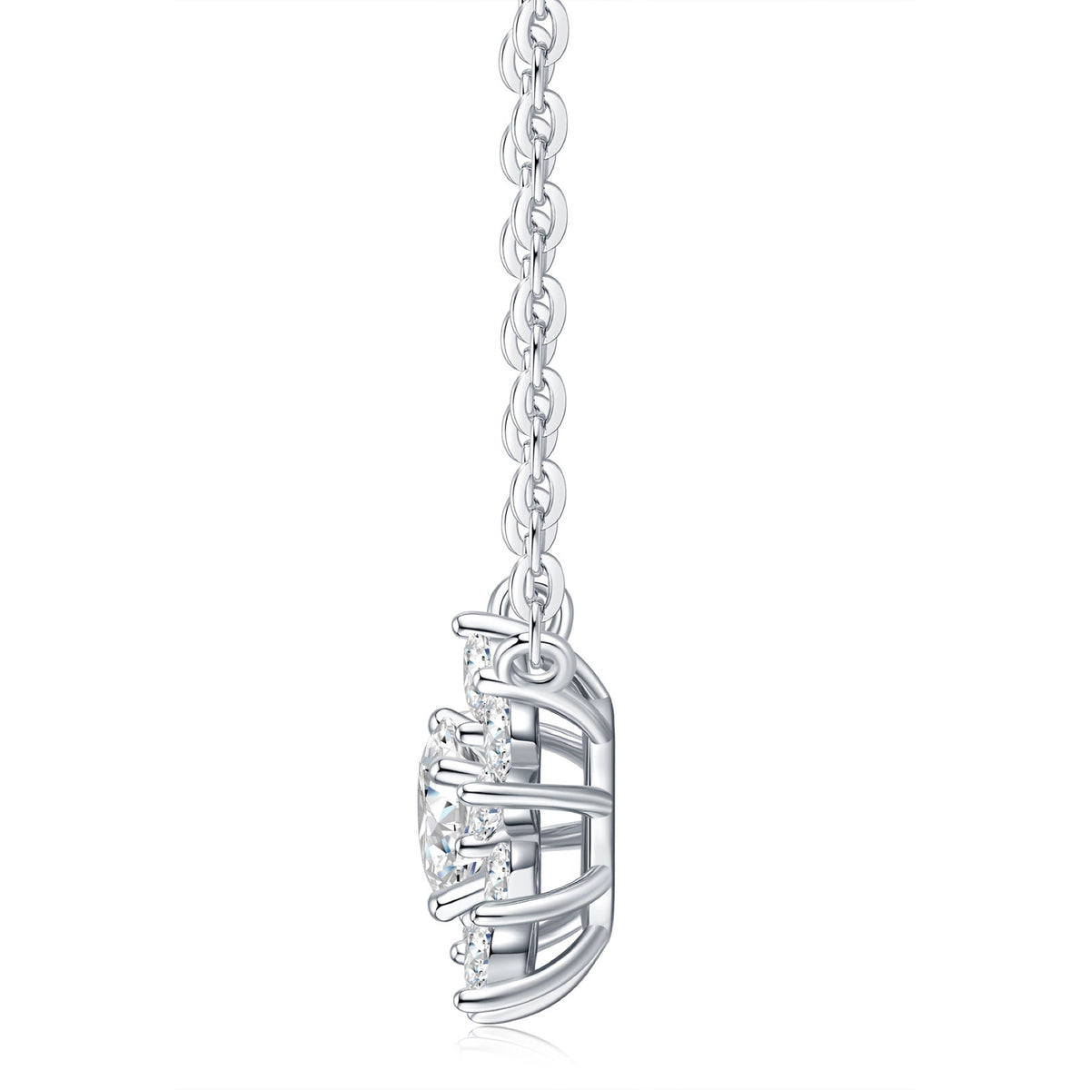 Sol Moissanite Flower Pendant Necklace in Sterling Silver