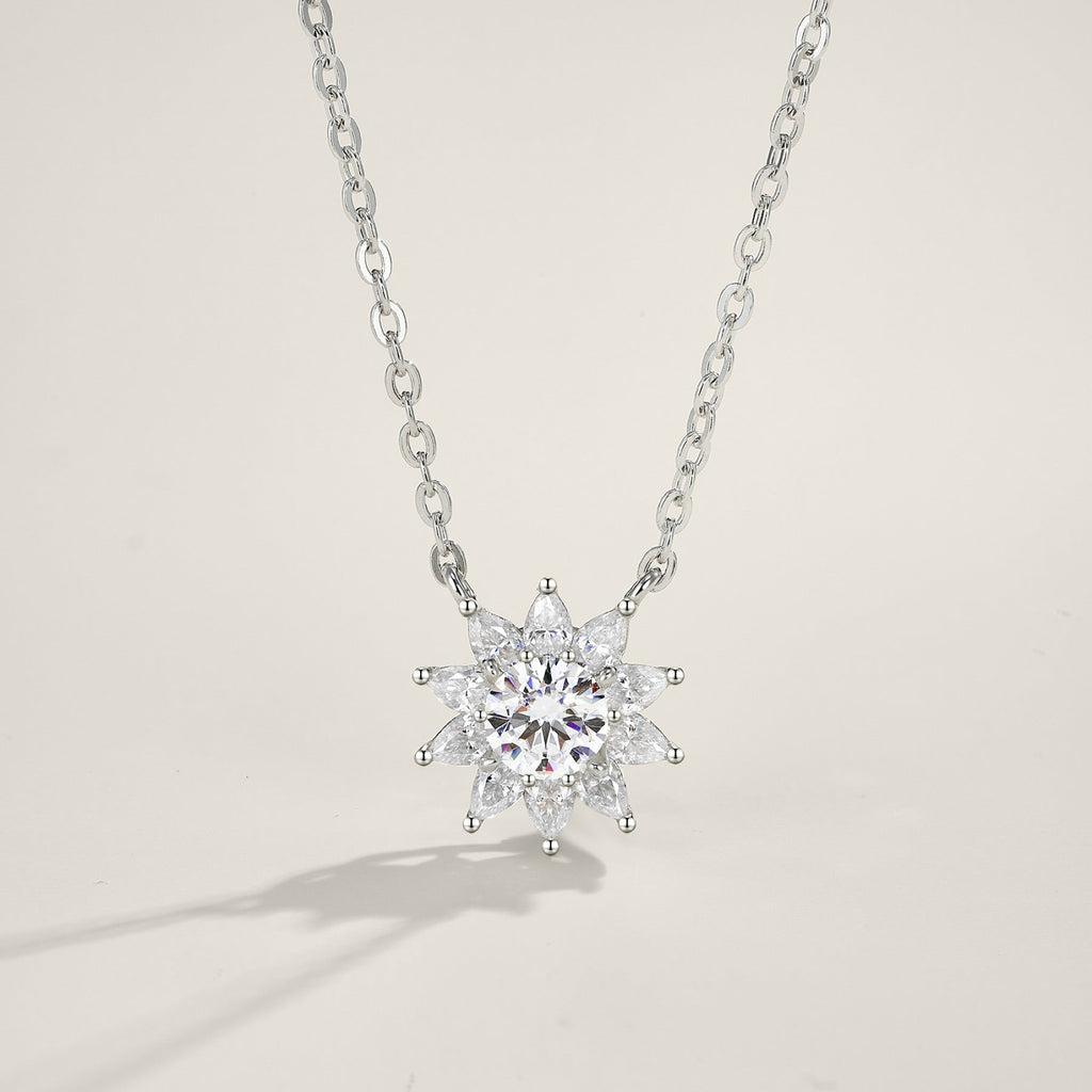 Sol Moissanite Flower Pendant Necklace in Sterling Silver