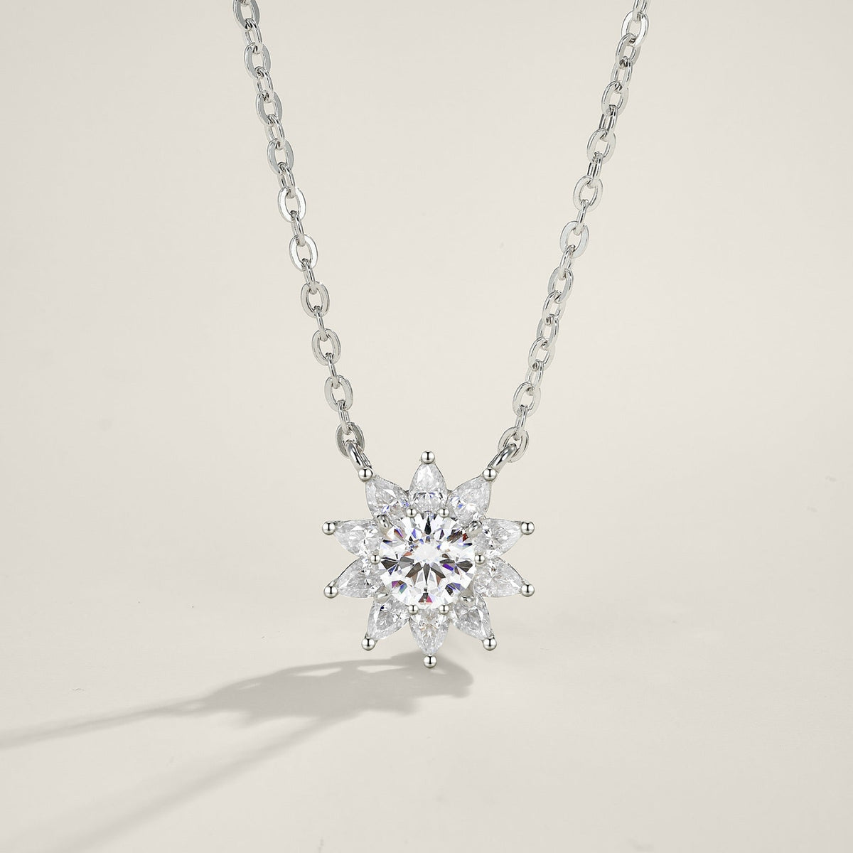 Sol Moissanite Flower Pendant Necklace in Sterling Silver