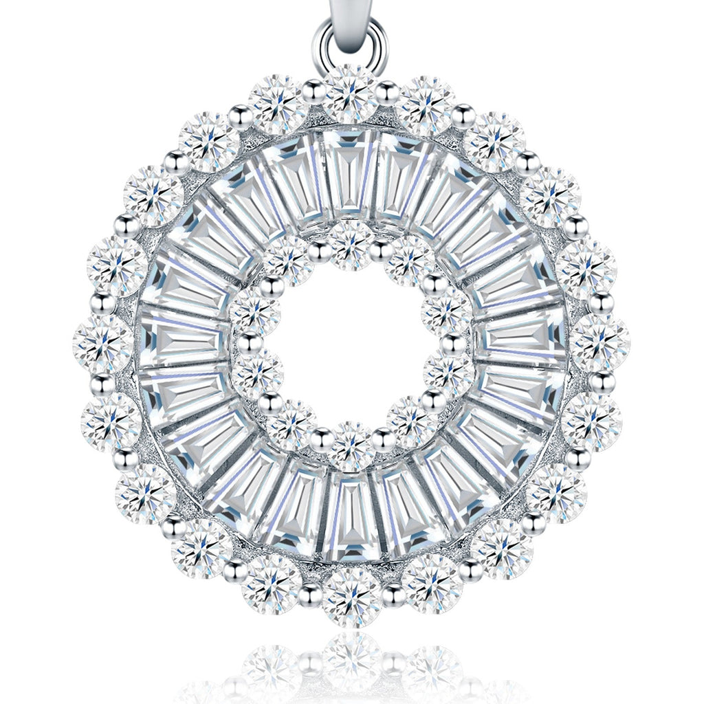 Corona Moissanite Baguette Circle Necklace in Sterling Silver