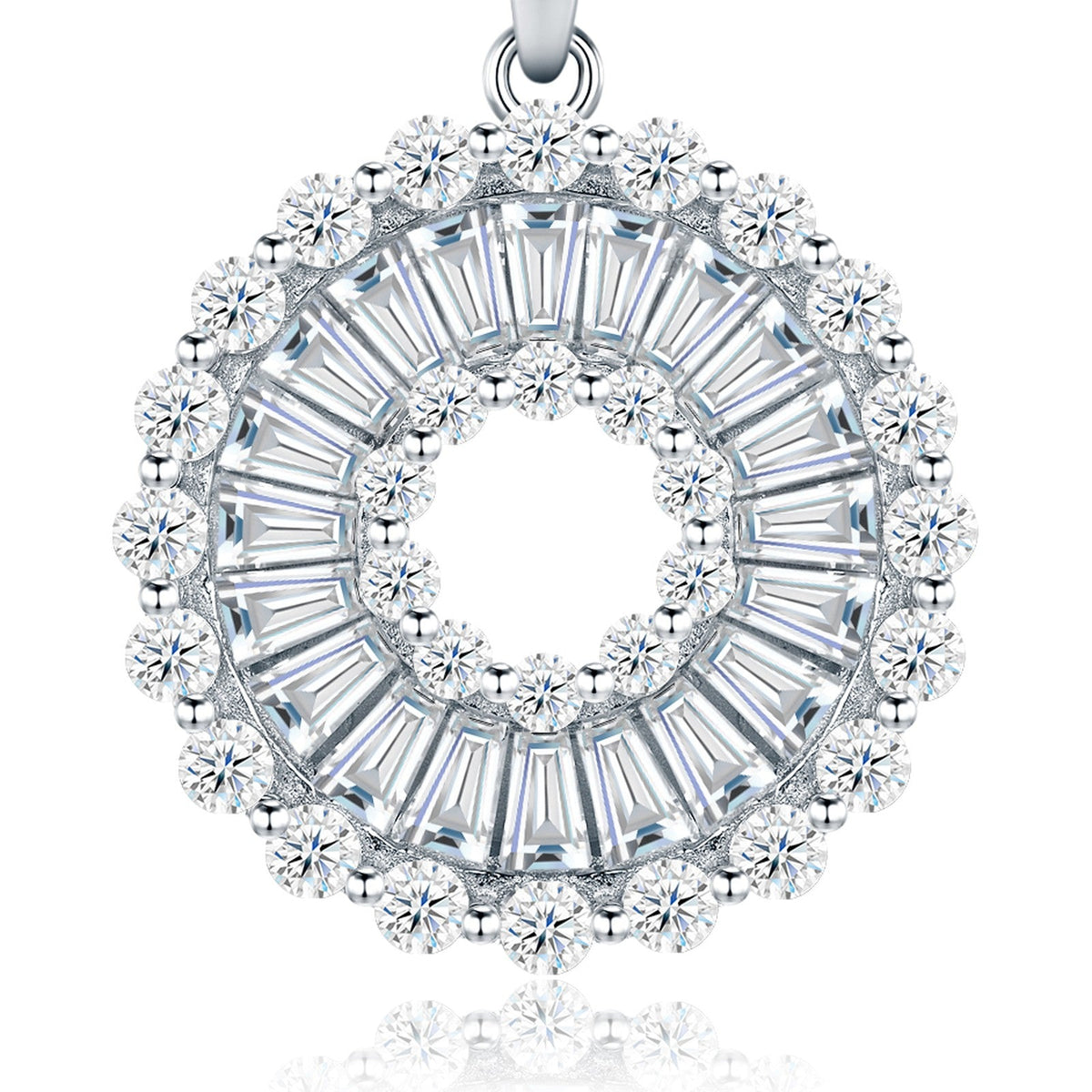 Corona Moissanite Baguette Circle Necklace in Sterling Silver