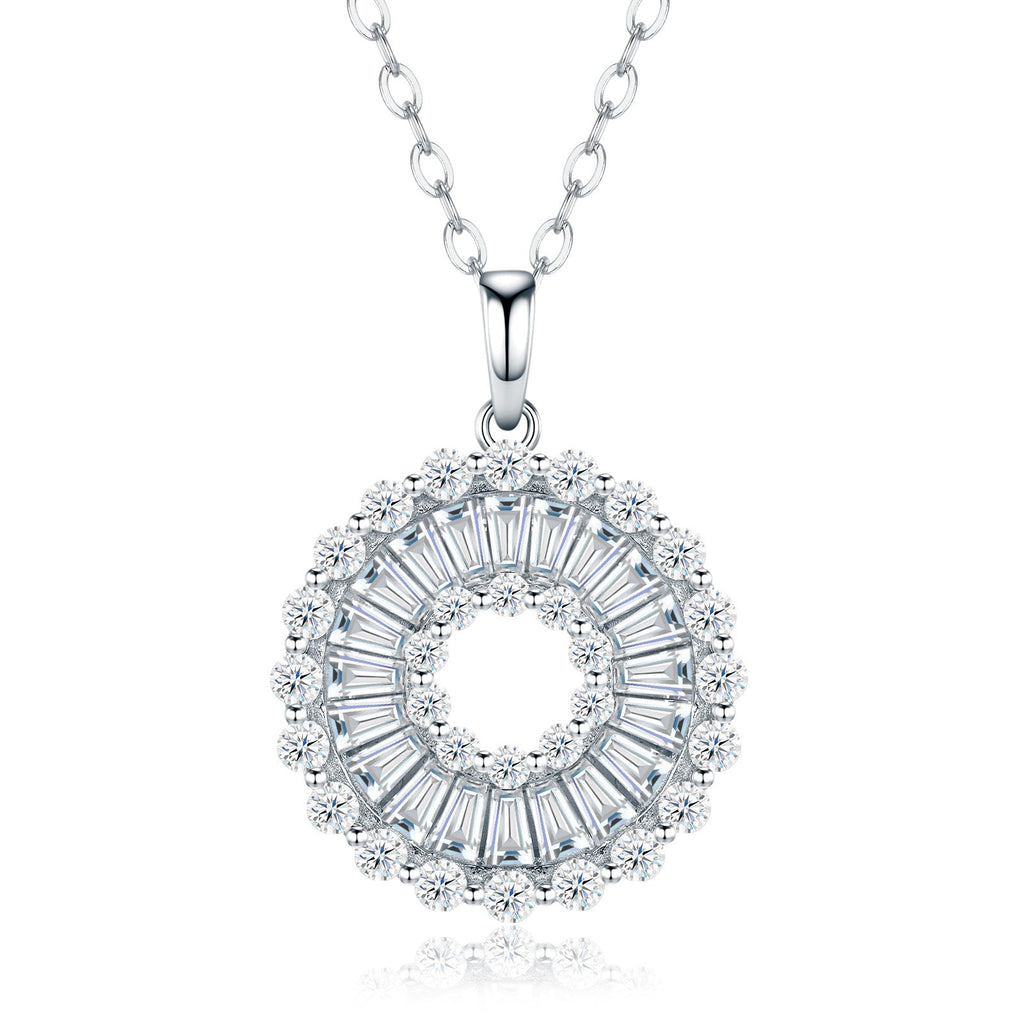 Corona Moissanite Baguette Circle Necklace in Sterling Silver
