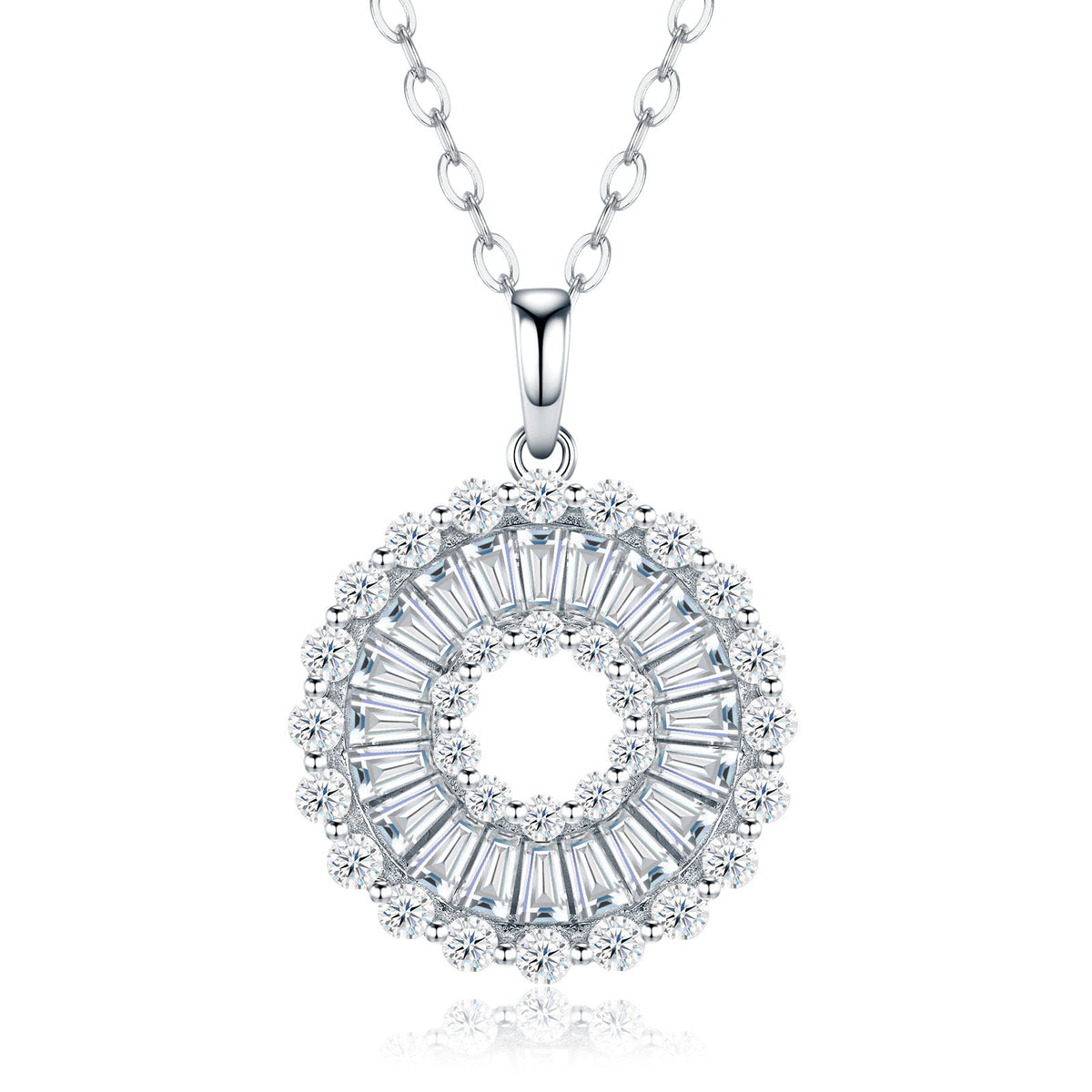 Corona Moissanite Baguette Circle Necklace in Sterling Silver