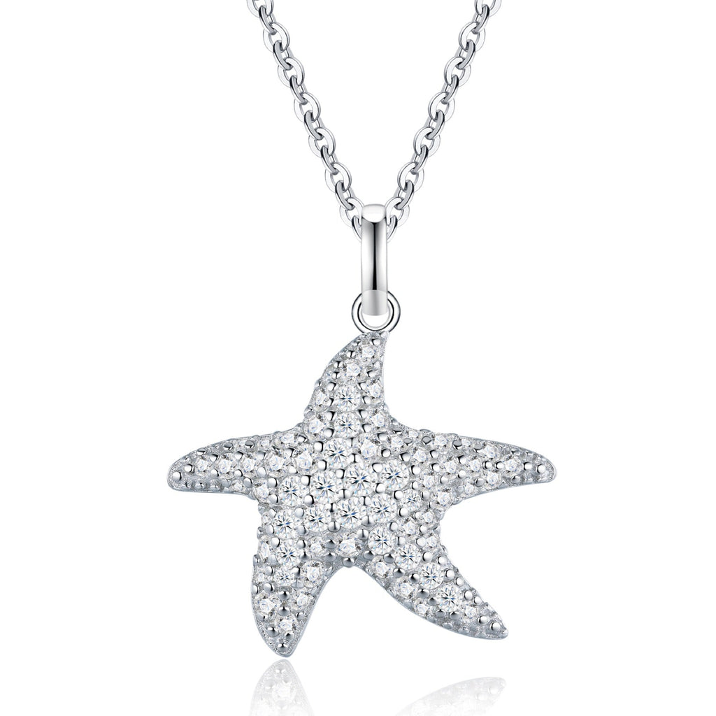 Estrella Moissanite Starfish Pendant Necklace in Sterling Silver