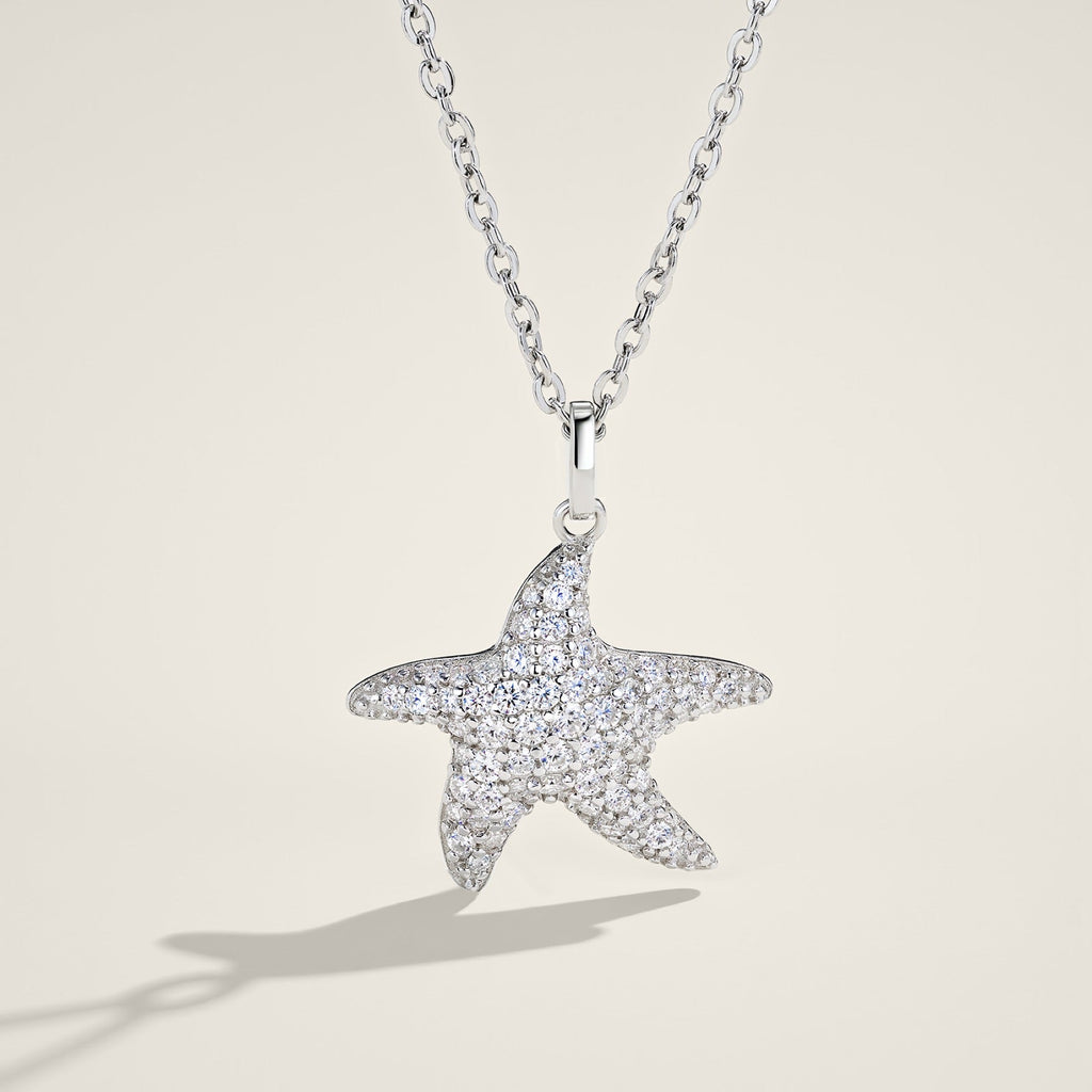 Estrella Moissanite Starfish Pendant Necklace in Sterling Silver