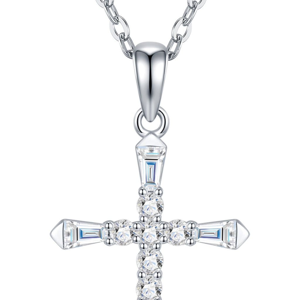 Amen Moissanite Cross Necklace in Sterling Silver