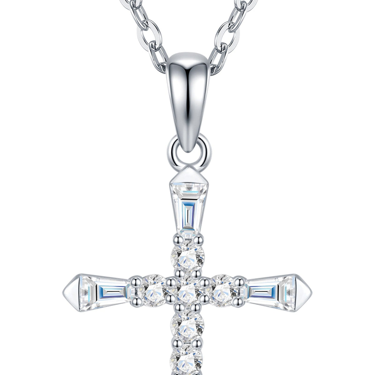 Amen Moissanite Cross Necklace in Sterling Silver