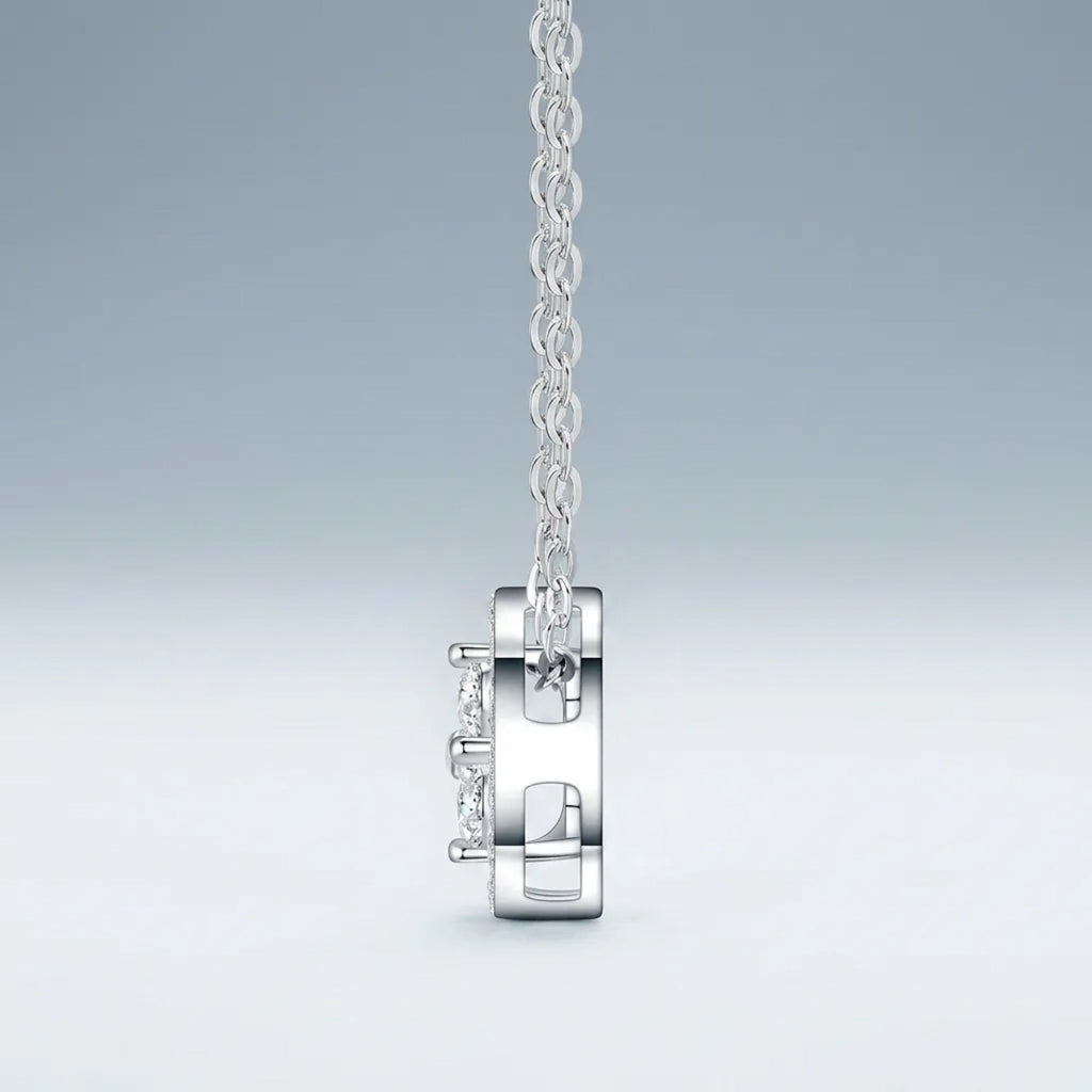 Fleurette Moissanite Clover Pendant Necklace in Sterling Silver