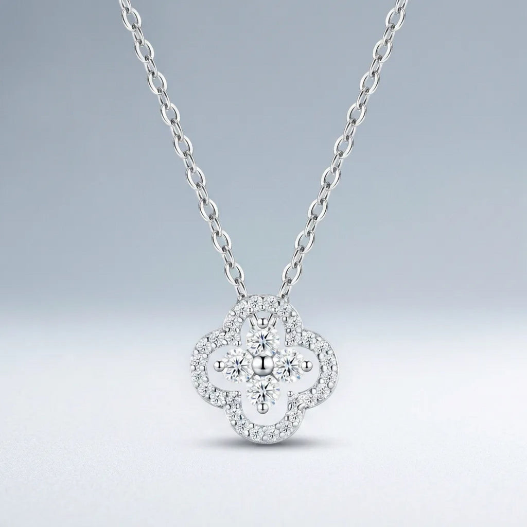 Fleurette Moissanite Clover Pendant Necklace in Sterling Silver