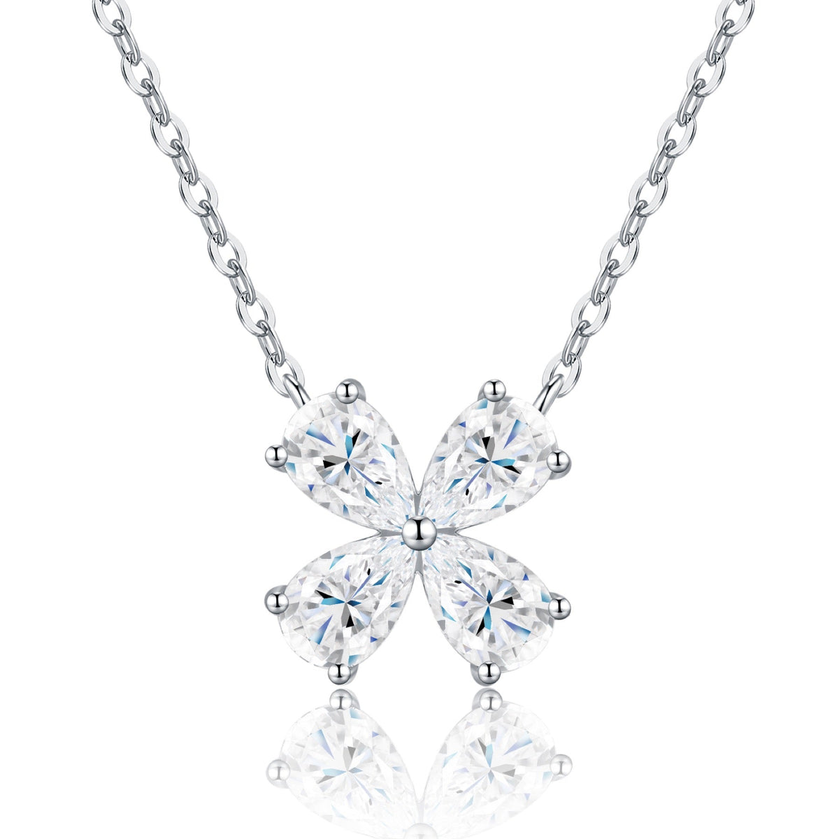 Shamrock Moissanite Clover Pendant Necklace in Sterling Silver
