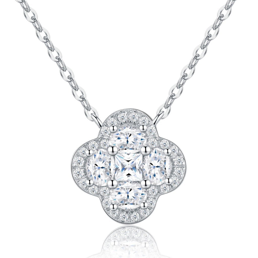 Verbena Moissanite Clover Pendant Necklace in Sterling Silver