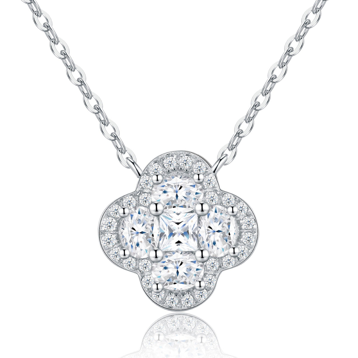 Verbena Moissanite Clover Pendant Necklace in Sterling Silver