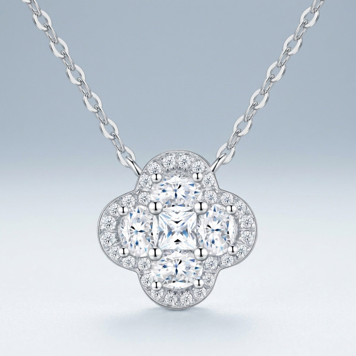 Verbena Moissanite Clover Pendant Necklace in Sterling Silver