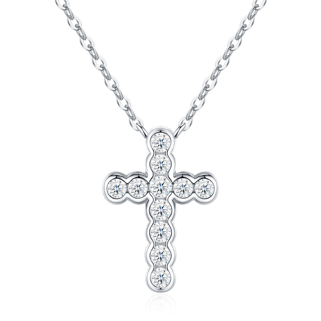 Beacon Moissanite Cross Necklace in Sterling Silver