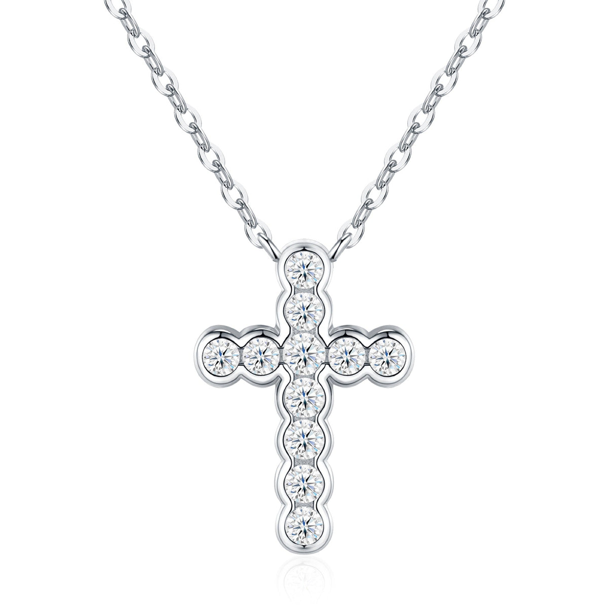 Beacon Moissanite Cross Necklace in Sterling Silver