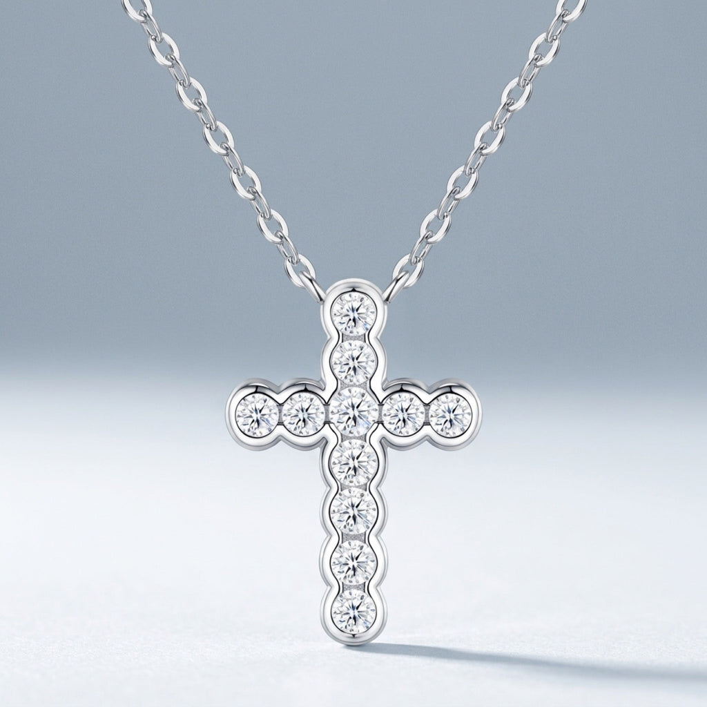 Beacon Moissanite Cross Necklace in Sterling Silver