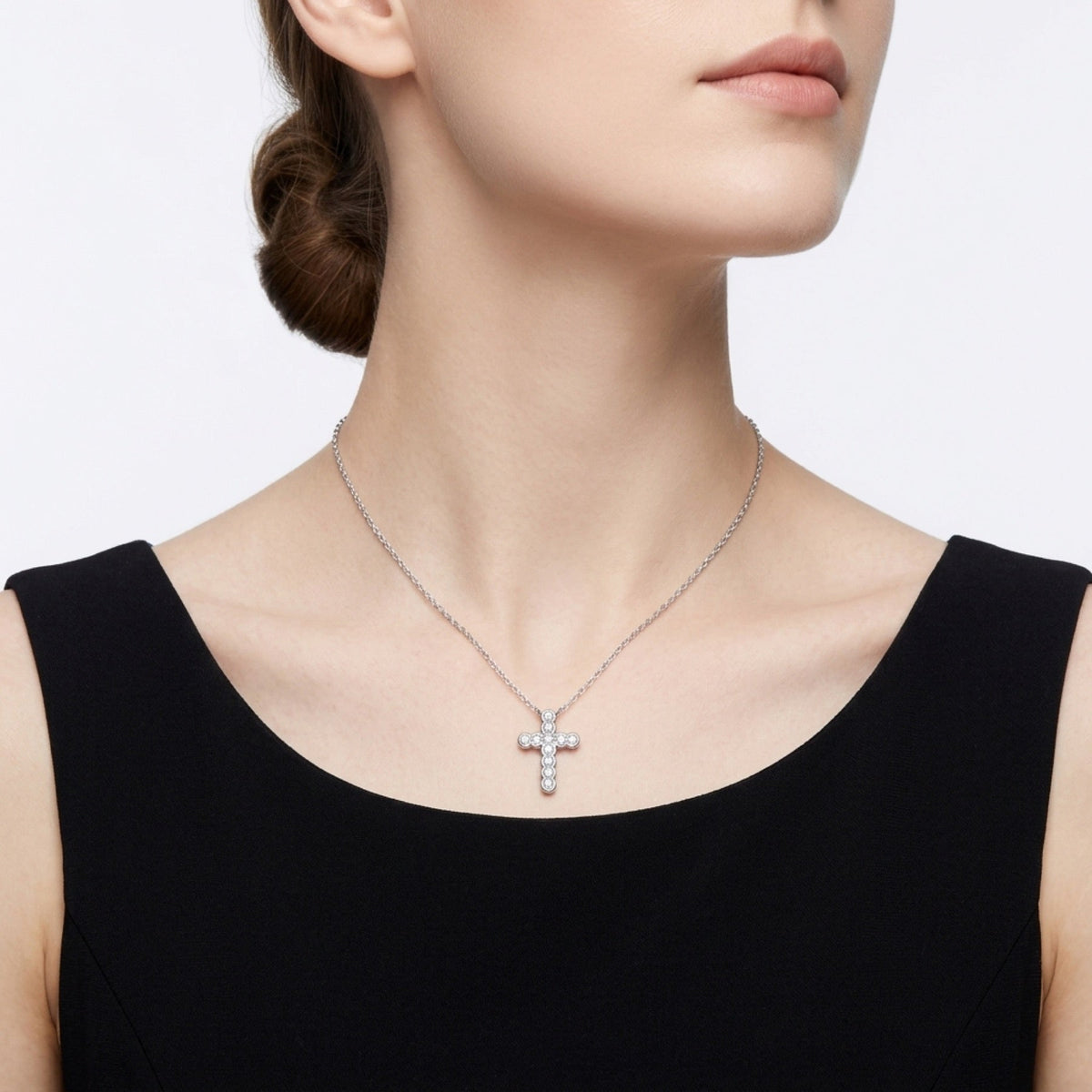 Beacon Moissanite Cross Necklace in Sterling Silver