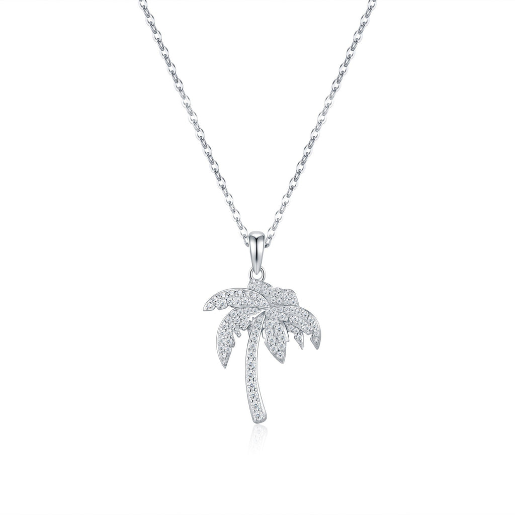 Oasis Moissanite Palm Tree Pendant Necklace in Sterling Silver