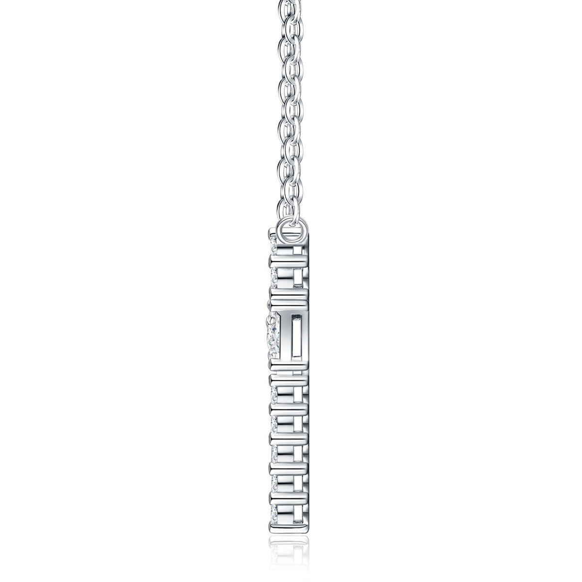 Obelisk Moissanite Cross Necklace in Sterling Silver
