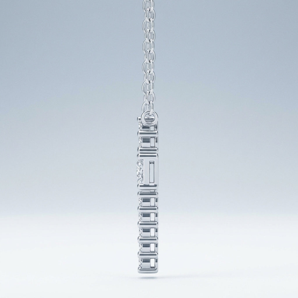 Obelisk Moissanite Cross Necklace in Sterling Silver