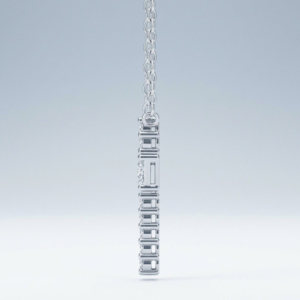 Obelisk Moissanite Cross Necklace in Sterling Silver