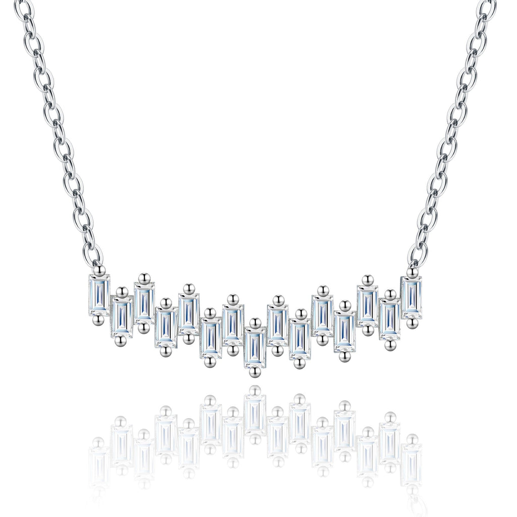Bevel Moissanite Curved Bar Necklace in Sterling Silver