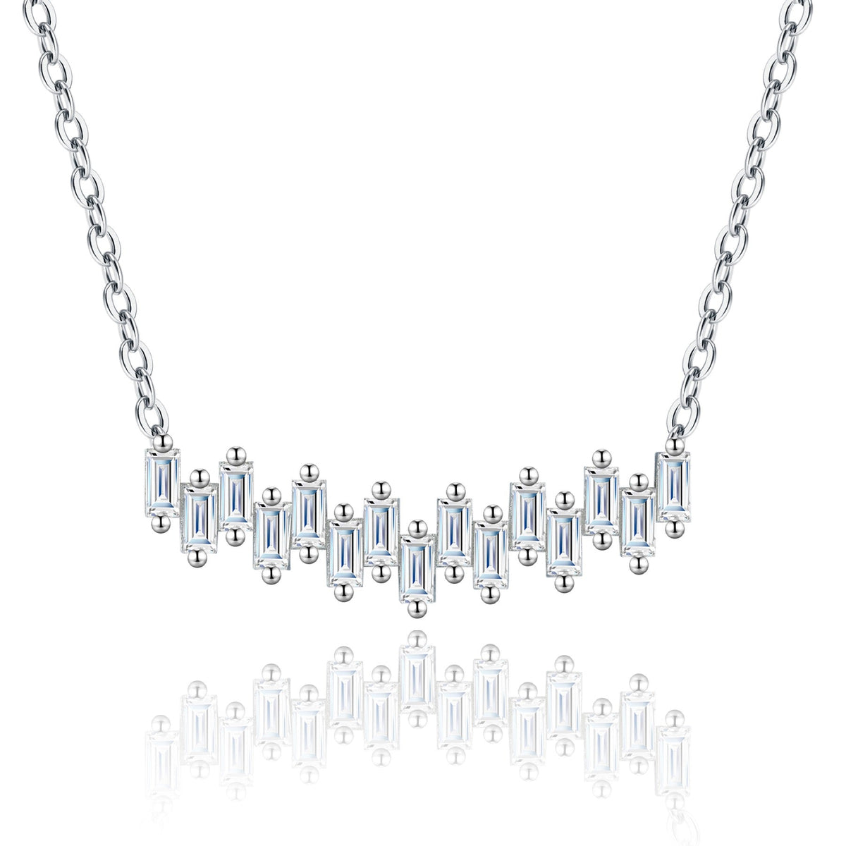 Bevel Moissanite Curved Bar Necklace in Sterling Silver