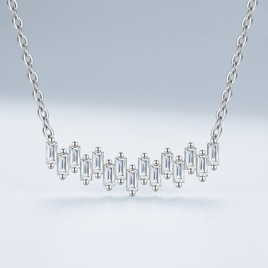 Bevel Moissanite Curved Bar Necklace in Sterling Silver