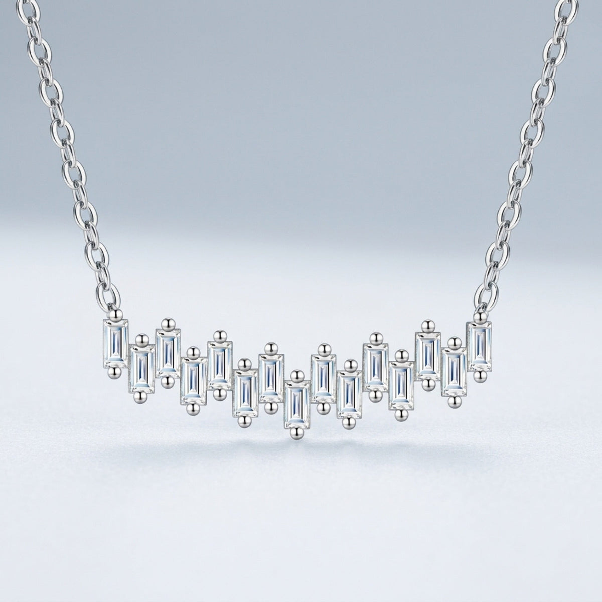 Bevel Moissanite Curved Bar Necklace in Sterling Silver