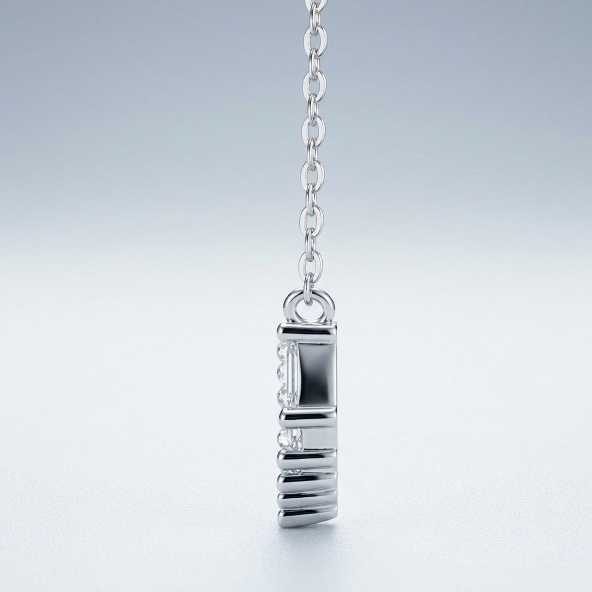 Bevel Moissanite Curved Bar Necklace in Sterling Silver