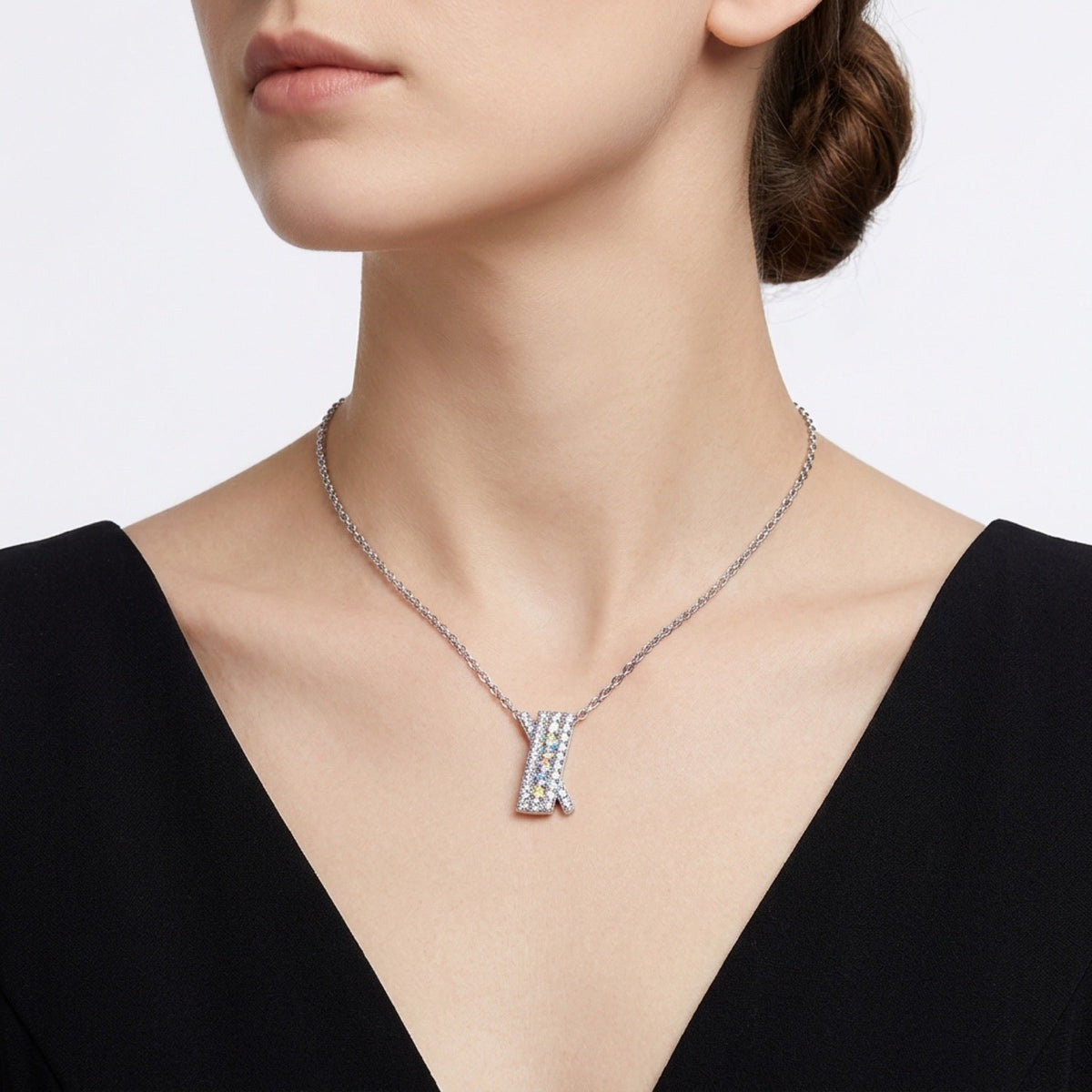 Initial K Moissanite Pavé Initial Pendant Necklace in Sterling Silver